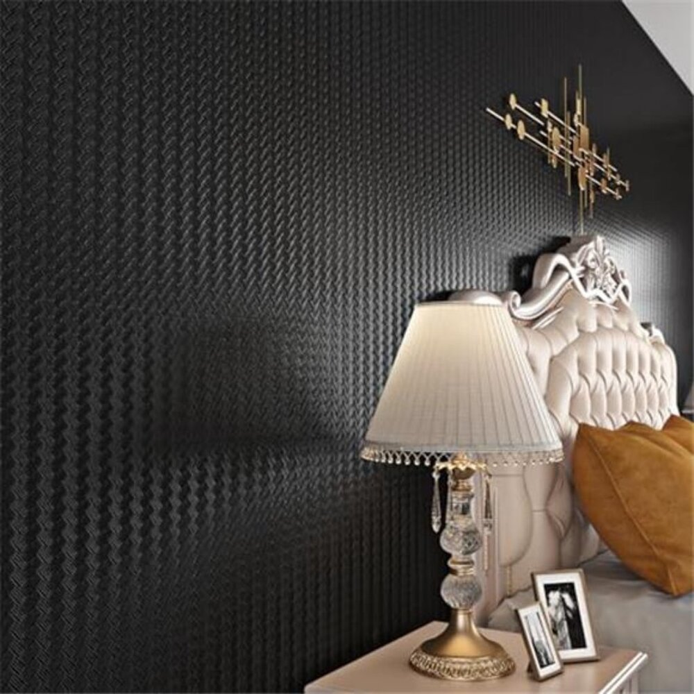 Textured Rattan Wallpaper Black Peel and Stick Wall Paper